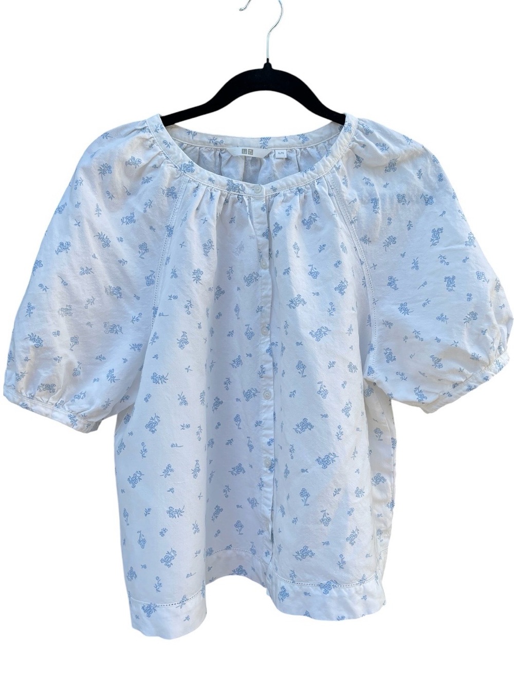 UNIQLO Floral Linen Blend Volume Sleeve Blouse, Size XL
